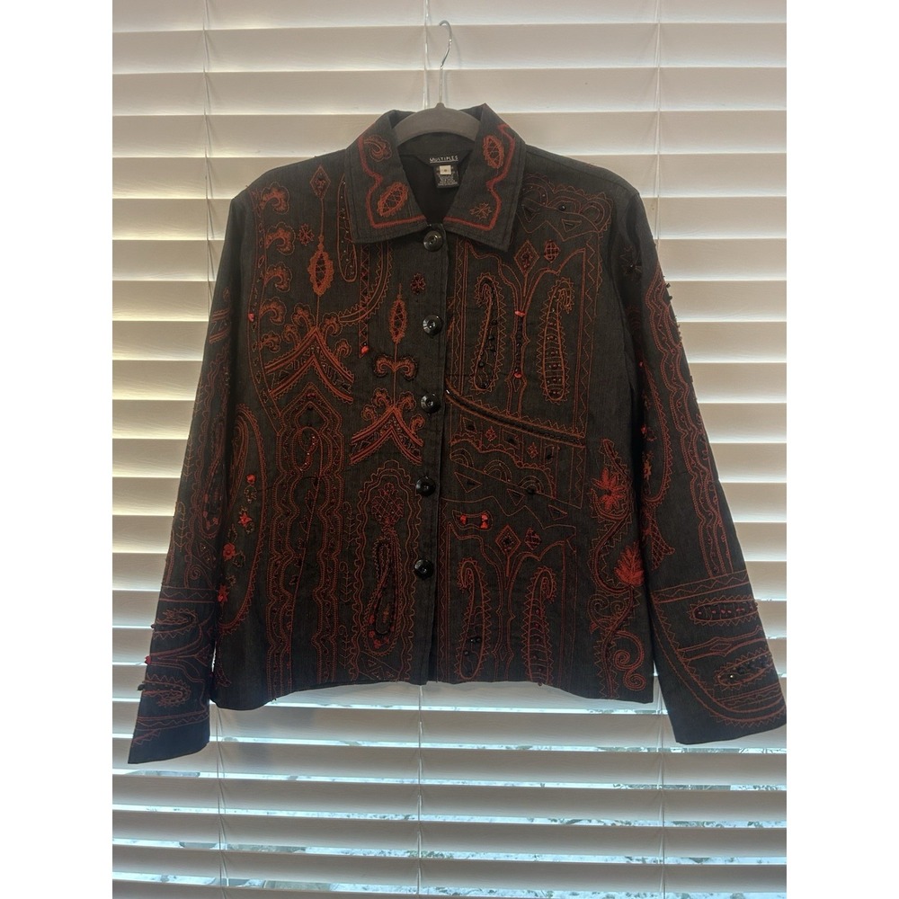 Multiples Dark Denim Embellished Beaded Jacket